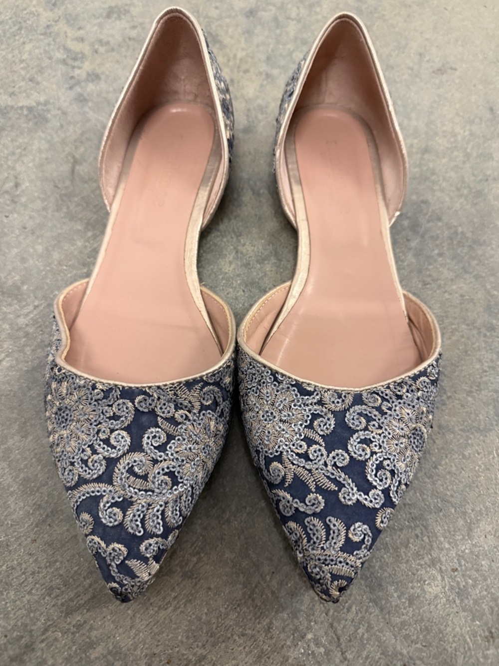 Sundance Navy Blue Embroidered Pointed Toe Flats